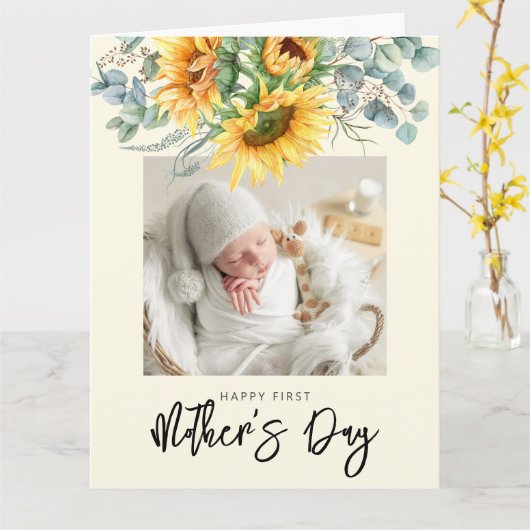 Foto van je eerste Moederdag Sunflower Greenery Kaart (Gele Bloem)