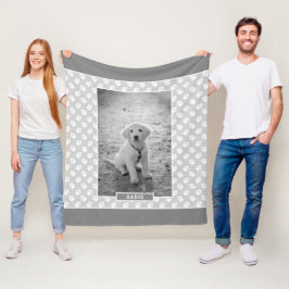 Foto van je huisdier op grijs met poten en naam fleece deken