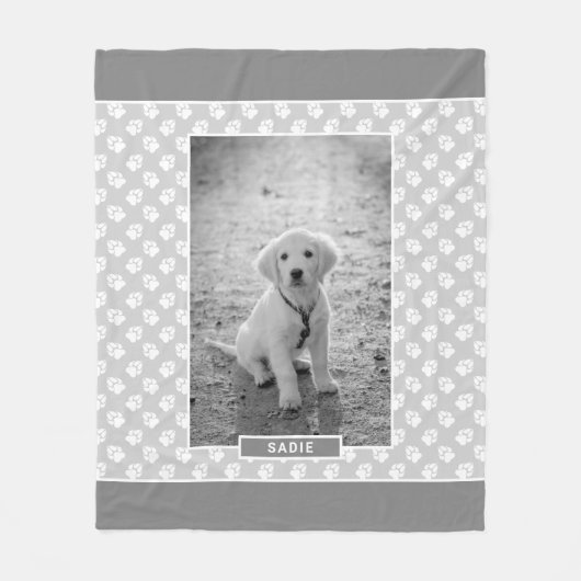 Foto van je huisdier op grijs met poten en naam fleece deken (Voorkant)