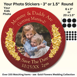 Foto van je kinderen Moeder Vader trouwen   Ronde Sticker