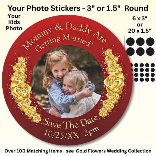 Foto van je kinderen Moeder Vader trouwen   Ronde Sticker