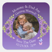 Foto van je kinderen Moeder Vader trouwen   Vierkante Sticker (Voorkant)