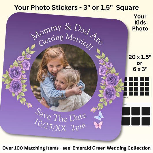 Foto van je kinderen Moeder Vader trouwen   Vierkante Sticker