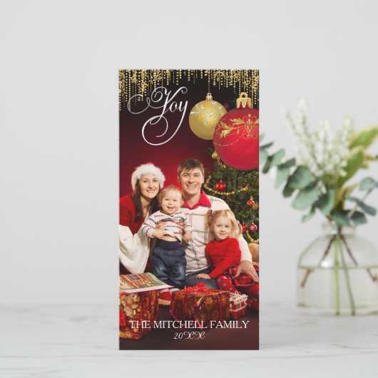 Foto van Joy Kerstornament Confetti Kaart (Staand voorkant)