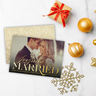 Foto van Joyful Married Modern Classic Weddenschap Folie Feestdagenkaart