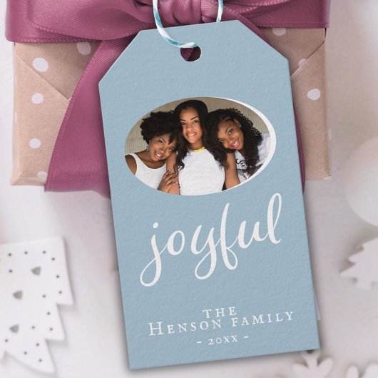 Foto van Joyful Modern Blush Blue Kerstmis Cadeaulabel