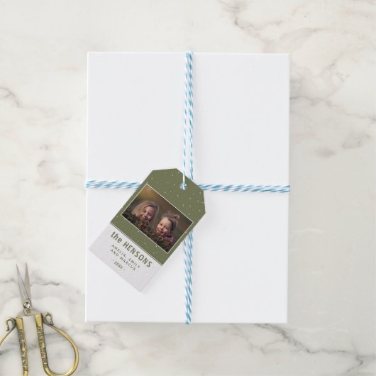 Foto van Joyful Script Olive Green Holiday Cadeaulabel (Met Touw)
