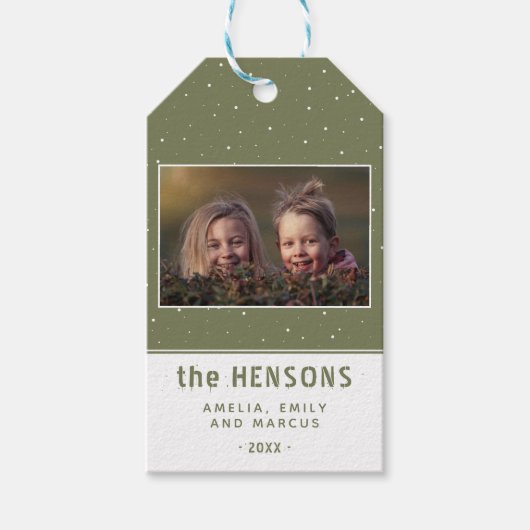 Foto van Joyful Script Olive Green Holiday Cadeaulabel (Voorkant)