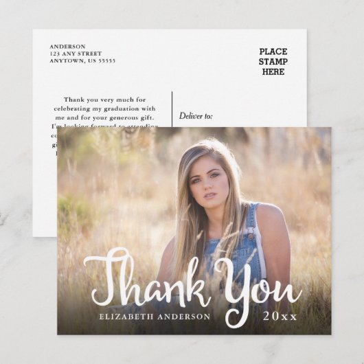 Foto van kalligrafie afstudeerbedankje  briefkaart (Voorkant / Achterkant)