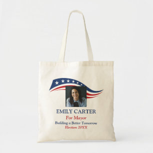 Foto van kandidaat-ondersteuner verkiezingscampagn tote bag