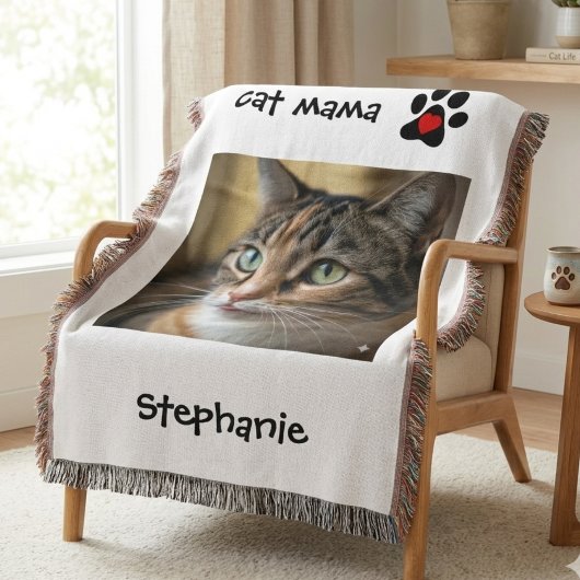 Foto van kat mama met hart pootafdruk deken