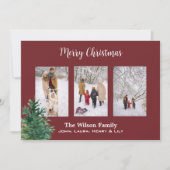 Foto van kerstboom bordeauxrood Kerstmis Feestdagenkaart (Voorkant)
