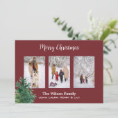 Foto van kerstboom bordeauxrood Kerstmis Feestdagenkaart (Staand voorkant)