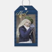 Foto van Kerstmis Blauw Wood Cadeaulabel (Voorkant)