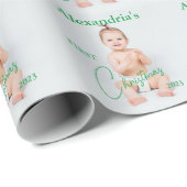 Foto van kind uploaden Eerste Kerstmis Cadeaupapier (Rol Hoek)
