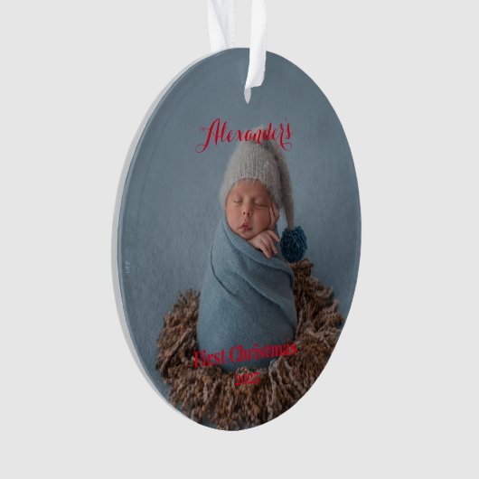 Foto van kind uploaden Eerste Kerstmis Ornament (voorkant)