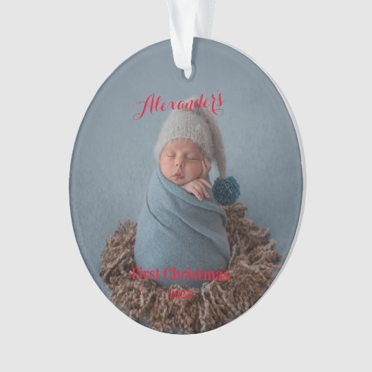 Foto van kind uploaden Eerste Kerstmis Ornament (voorkant)