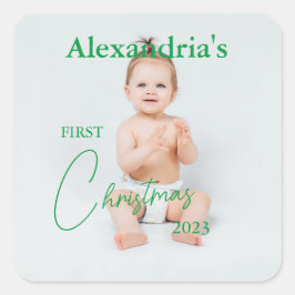 Foto van kind uploaden Eerste Kerstmis Vierkante Sticker
