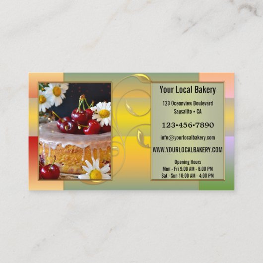 Foto van kleurrijk Sweet Bakery Dessert Visitekaartje (Achterkant)