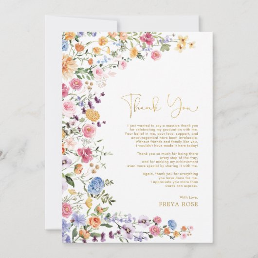 Foto van kleurrijk Wildbloem Afstuderen Bedankkaart (Achterkant)