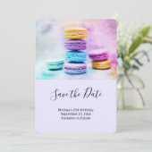 Foto van kleurrijke Macarons Save The Date (Staand voorkant)