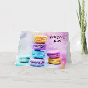 Foto van kleurrijke macarons verjaardag kaart