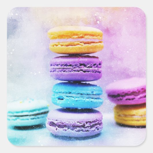 Foto van kleurrijke Macarons Vierkante Sticker (Voorkant)