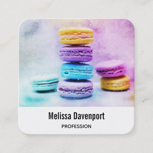 Foto van kleurrijke Macarons Vierkante Visitekaartje (Voorkant)