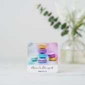 Foto van kleurrijke Macarons Vierkante Visitekaartje (Staand voorkant)