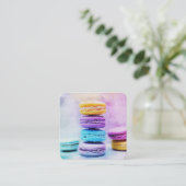 Foto van kleurrijke Macarons Vierkante Visitekaartje (Staand voorkant)