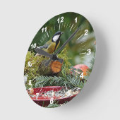 Foto van kleurrijke rode vogelteverne ronde klok (Hoek)