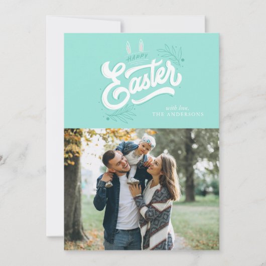 Foto van konijnenoren "Happy Pasen" Feestdagenkaart (Voorkant)