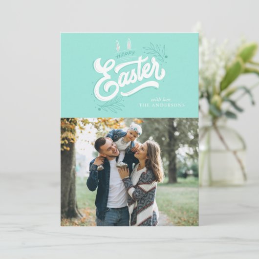 Foto van konijnenoren "Happy Pasen" Feestdagenkaart (Staand voorkant)