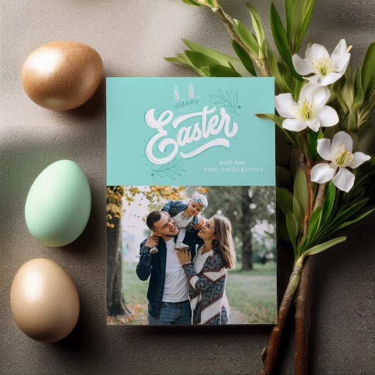 Foto van konijnenoren "Happy Pasen" Feestdagenkaart