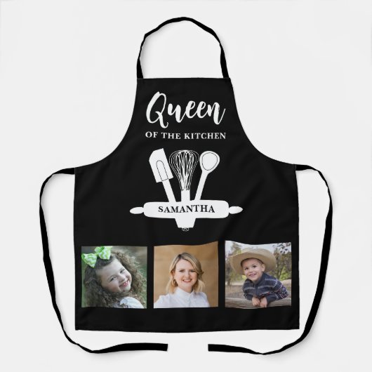 Foto van koningin van de keuken, zwart en wit schort (Voorkant)
