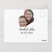 Foto van koppel met naam datum eenvoudige bruiloft briefkaart (Achterkant)