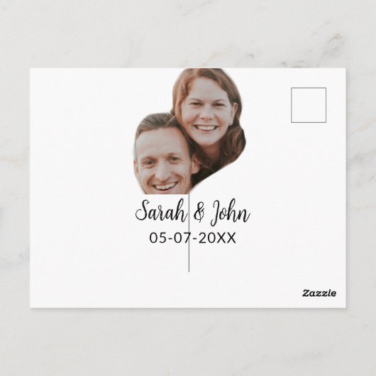 Foto van koppel met naam datum eenvoudige bruiloft briefkaart (Achterkant)