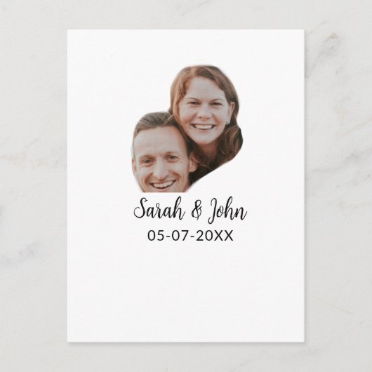 Foto van koppel met naam datum eenvoudige bruiloft briefkaart (Voorkant)