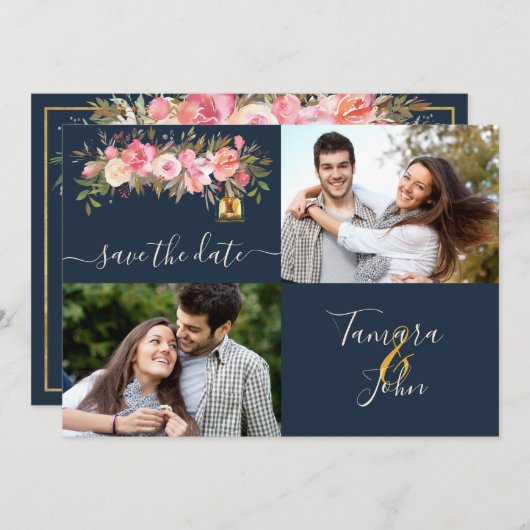 Foto van Koraallampjes marineren sparen de datum Kaart (Voorkant / Achterkant)