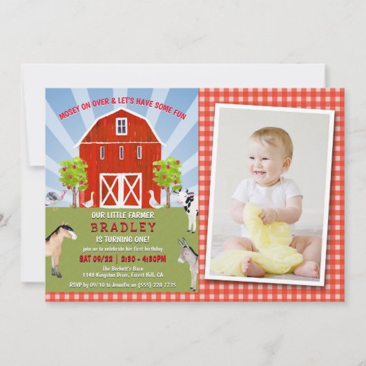 Foto van landbouwhuisdieren 1e verjaardag kaart (Voorkant)