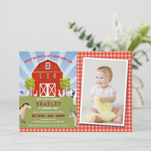 Foto van landbouwhuisdieren 1e verjaardag kaart (Staand voorkant)