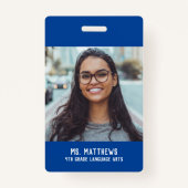 Foto van leerkrachten en noem blauw badge (Achterkant)