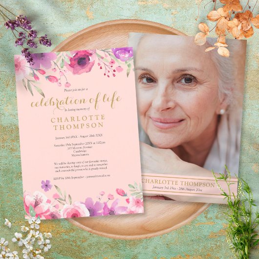 Foto van Life Blush Pink Gold Floral Kaart