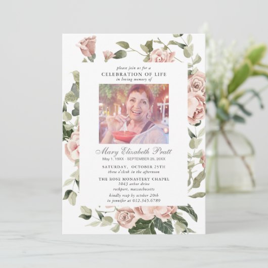 Foto van Life Pink Rose Floral Kaart (Staand voorkant)