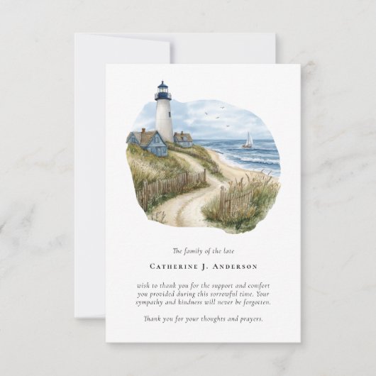 Foto van Lighthouse Beach Sympathy Funeral Memoria Bedankkaart (Voorkant)