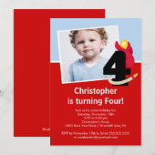 Foto van Little Firefighter Boy Fourth Birthday Pa Kaart (Voorkant / Achterkant)