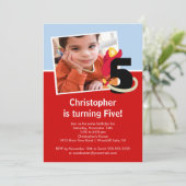 Foto van Little Firefighter Boy Vijfde Birthday Pa Kaart (Staand voorkant)