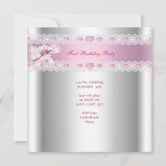 Foto van Little Princess First Birthday Party Kaart (Achterkant)