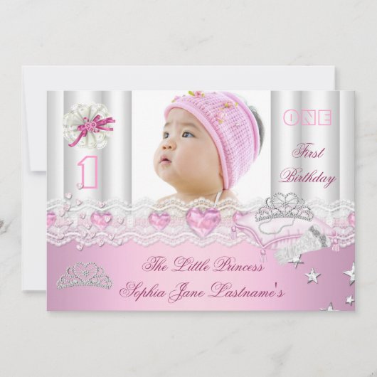 Foto van Little Princess First Birthday Party Kaart (Voorkant)
