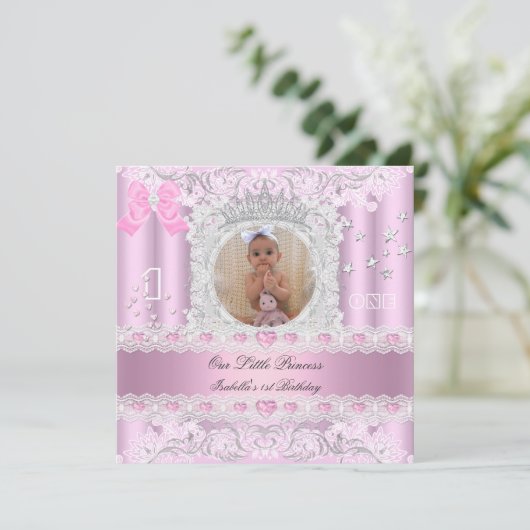 Foto van Little Princess First Birthday Party Kaart (Staand voorkant)